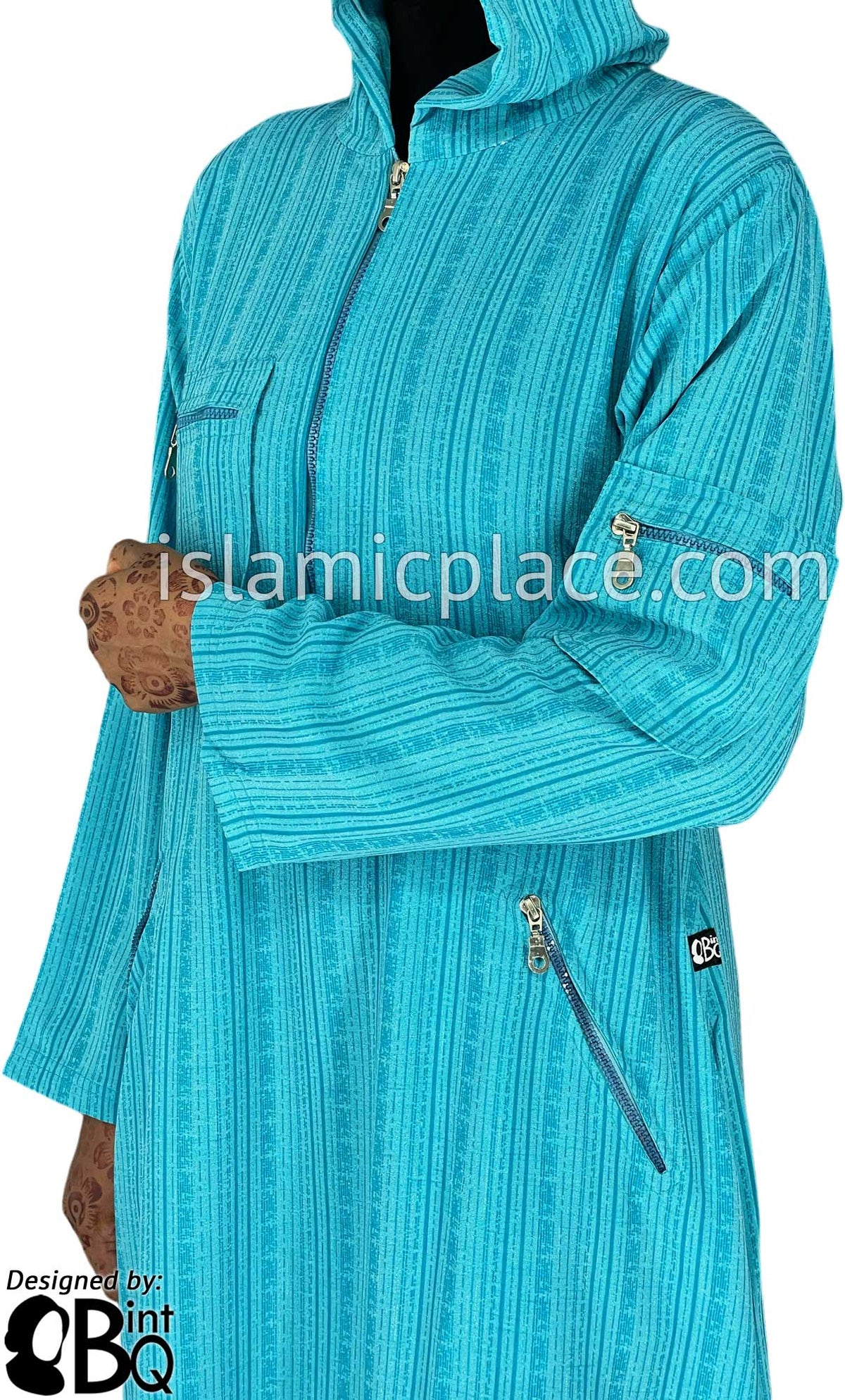 Aqua Blue - Zahra Sporty Hoodie Abaya by BintQ - BQ237