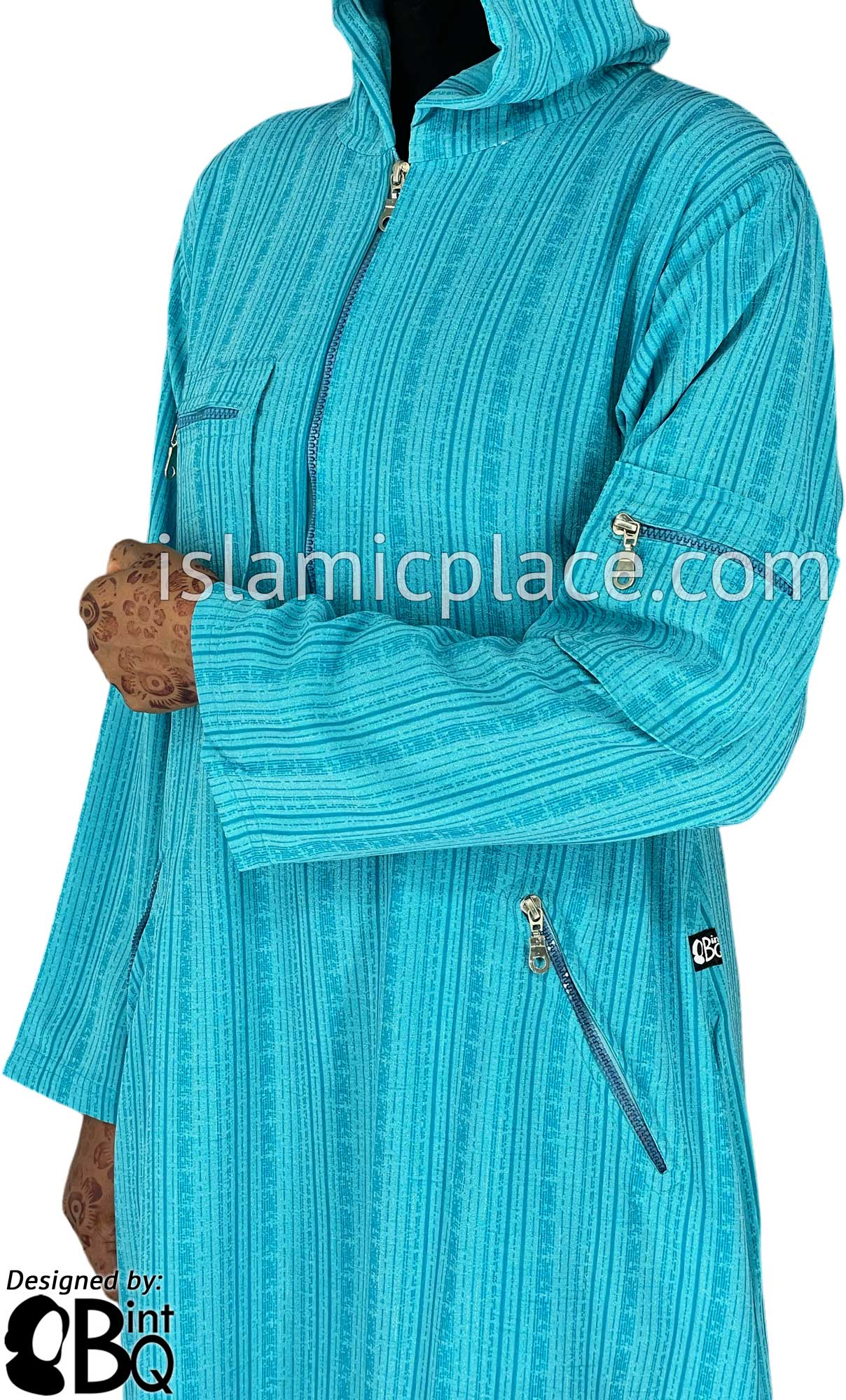 Aqua Blue - Zahra Sporty Hoodie Abaya by BintQ - BQ237