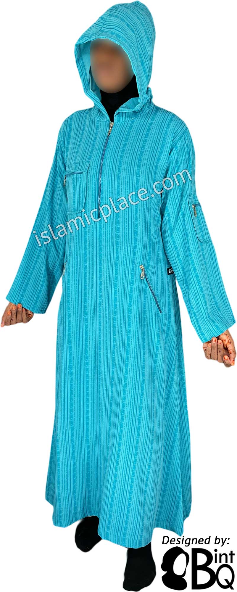 Aqua Blue - Zahra Sporty Hoodie Abaya by BintQ - BQ237
