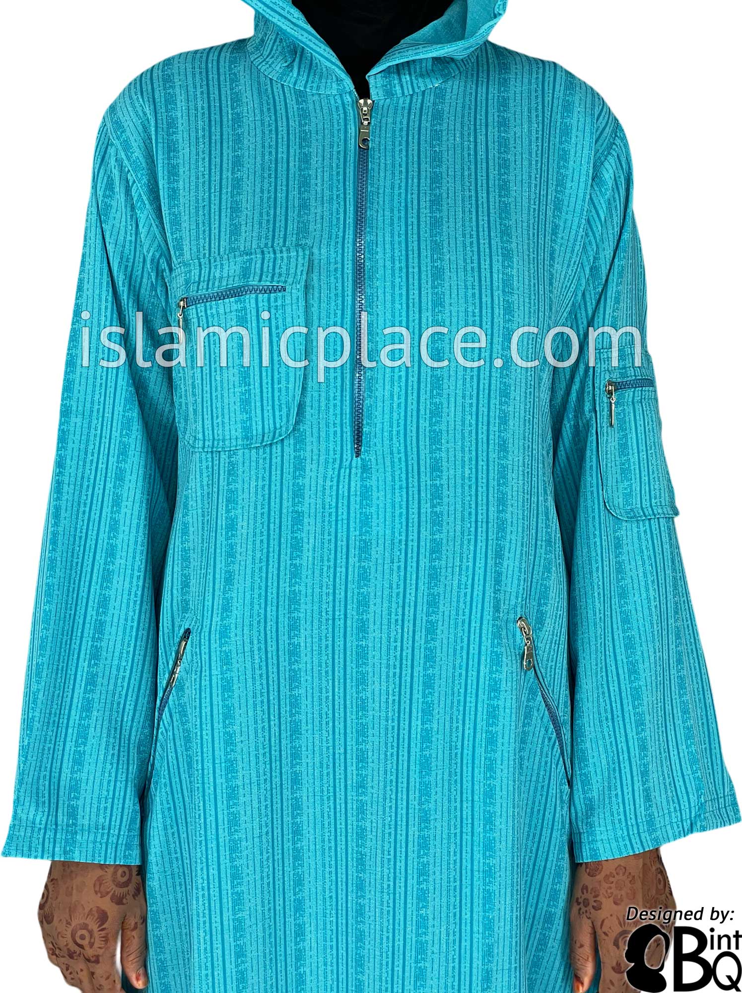 Aqua Blue - Zahra Sporty Hoodie Abaya by BintQ - BQ237