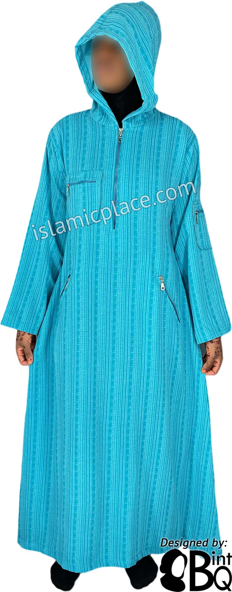 Aqua Blue - Zahra Sporty Hoodie Abaya by BintQ - BQ237