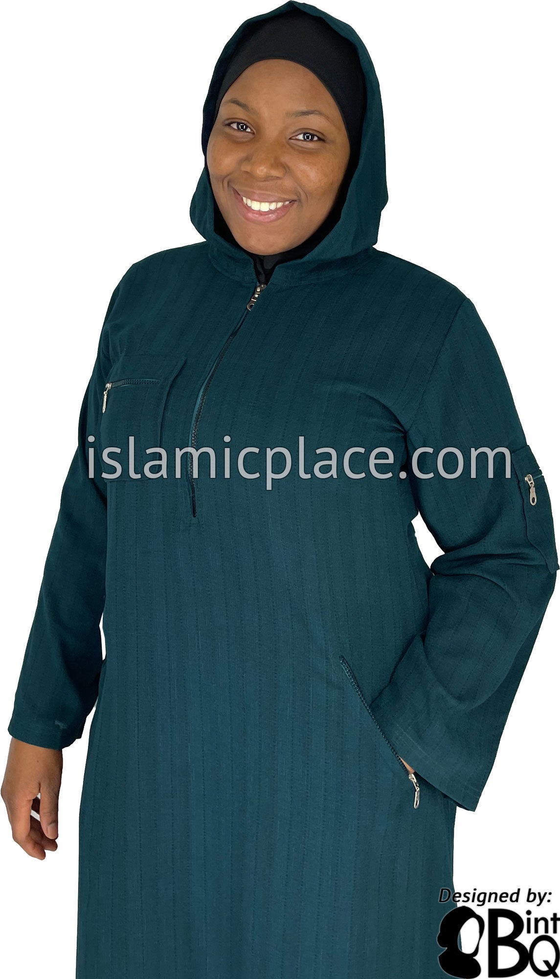 Dark Teal Blue - Zahra Sporty Hoodie Abaya by BintQ - BQ237