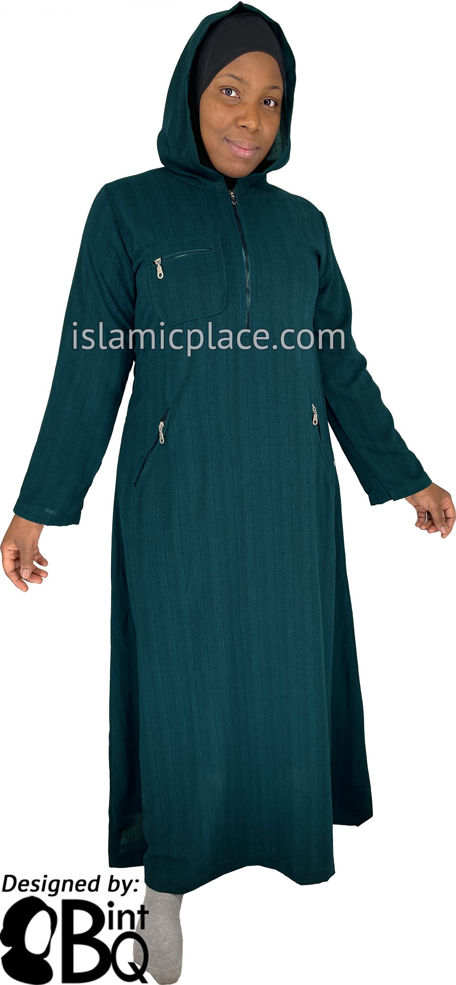 Dark Teal Blue - Zahra Sporty Hoodie Abaya by BintQ - BQ237