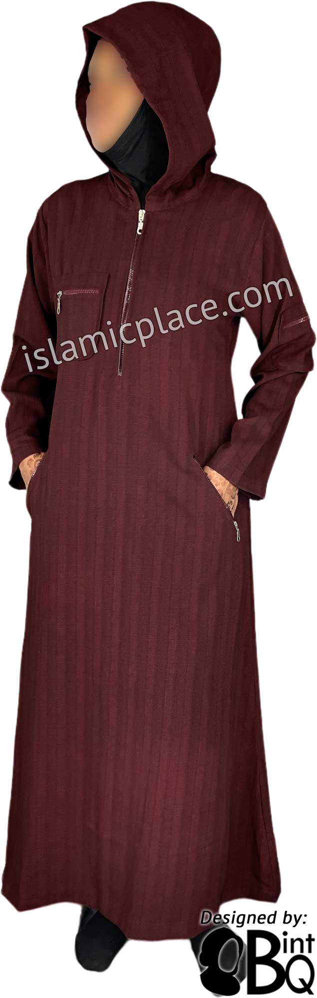 Burgundy - Zahra Sporty Hoodie Abaya by BintQ - BQ237