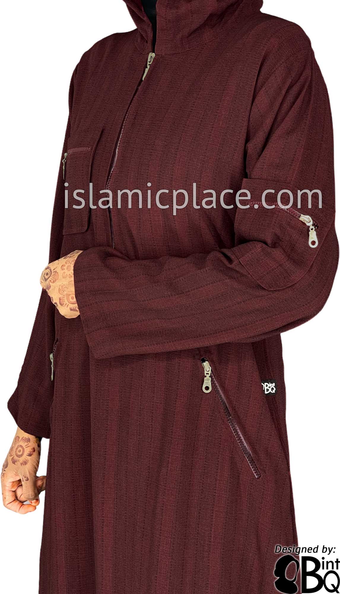 Burgundy - Zahra Sporty Hoodie Abaya by BintQ - BQ237