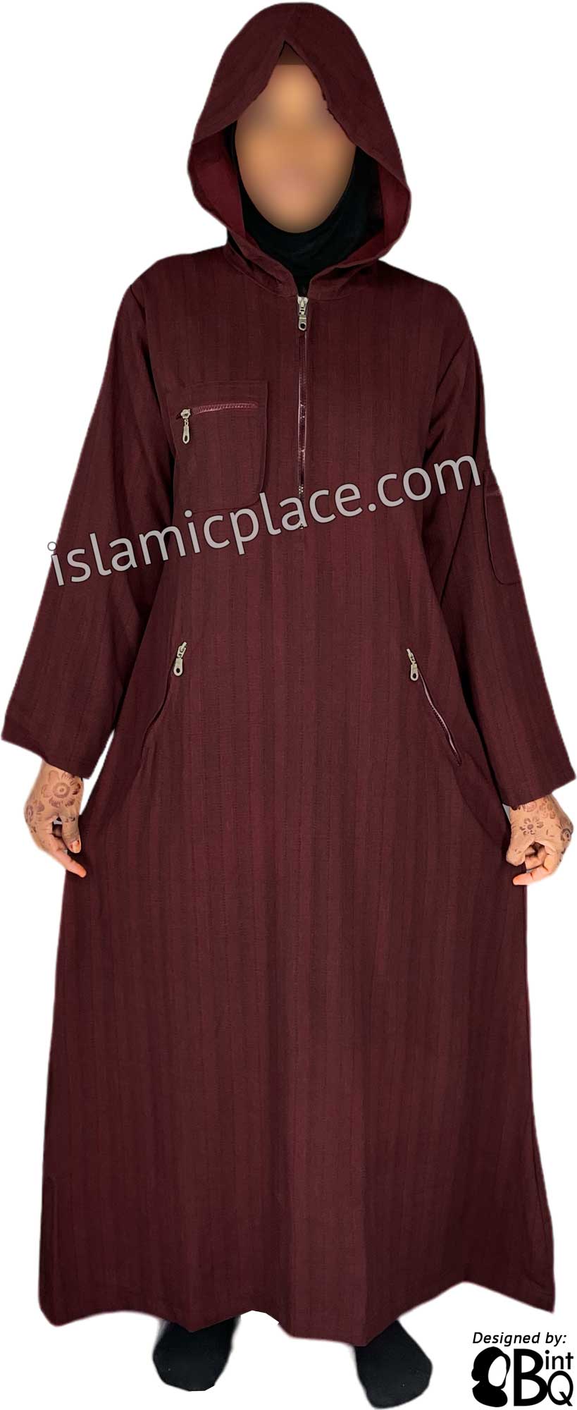 Burgundy - Zahra Sporty Hoodie Abaya by BintQ - BQ237