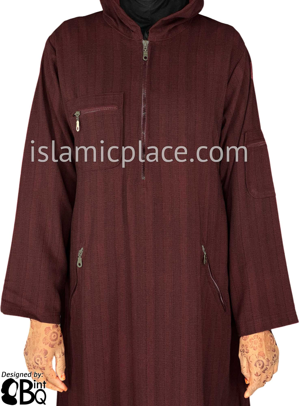 Burgundy - Zahra Sporty Hoodie Abaya by BintQ - BQ237