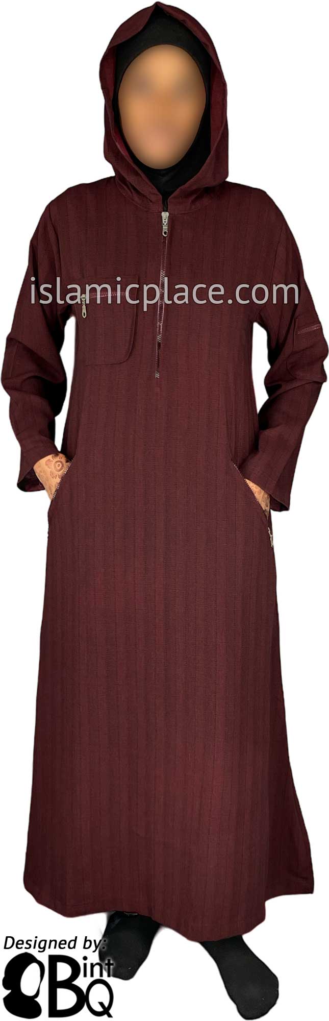 Burgundy - Zahra Sporty Hoodie Abaya by BintQ - BQ237