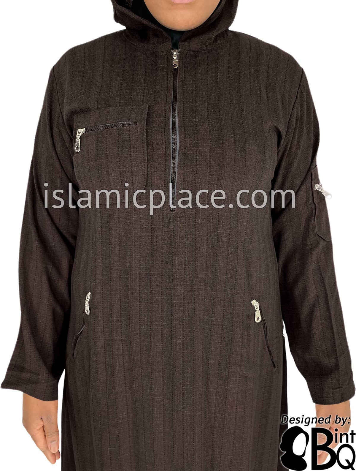 Brown - Zahra Sporty Hoodie Abaya by BintQ - BQ237