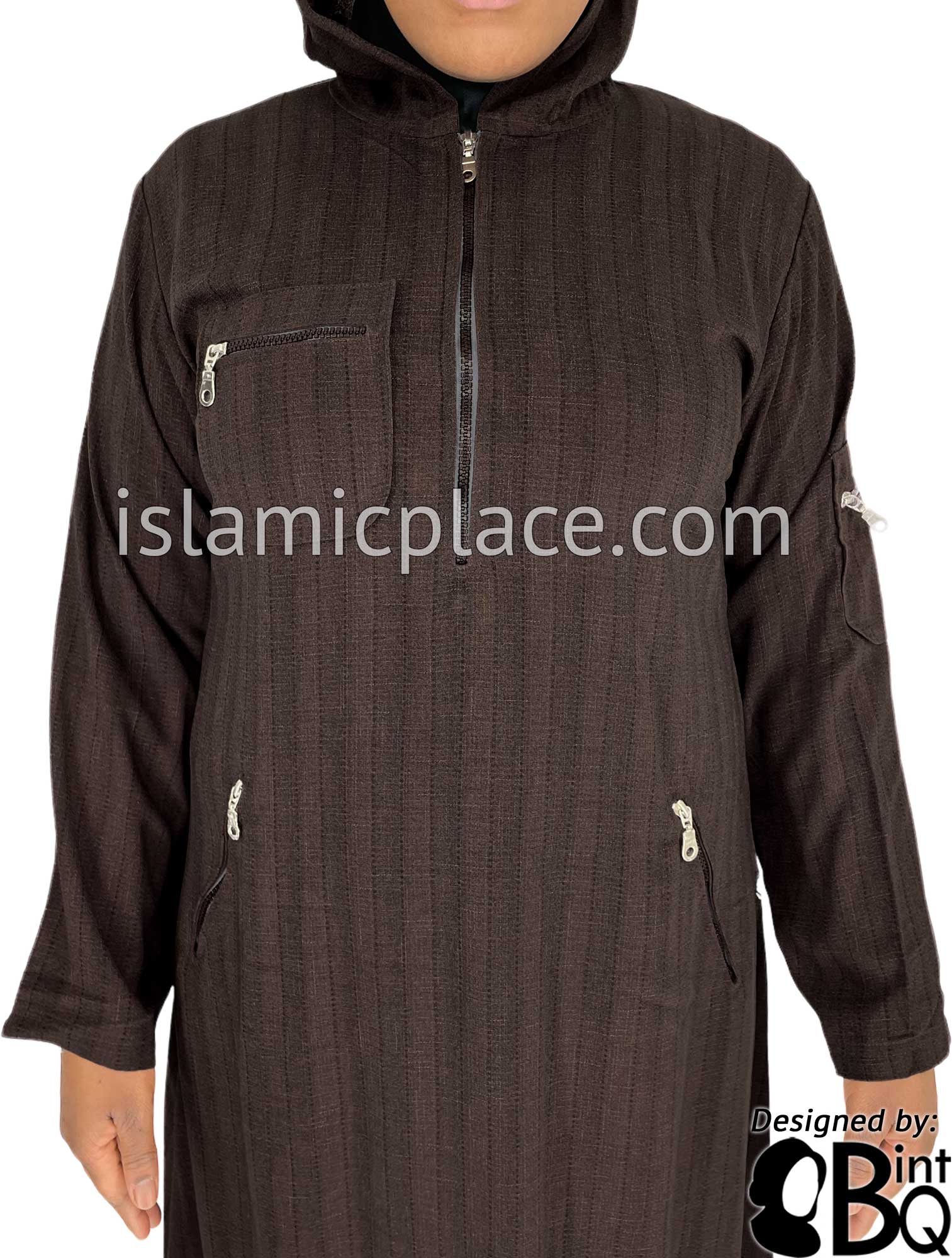 Brown - Zahra Sporty Hoodie Abaya by BintQ - BQ237
