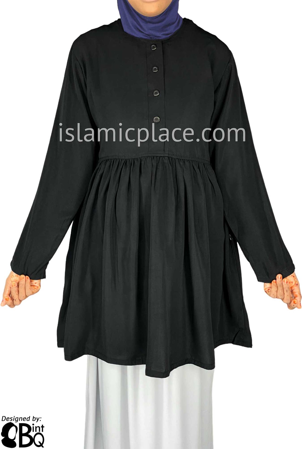 Black - Tayba Pleated Style Kameez Tunic Top by BintQ - BQ279