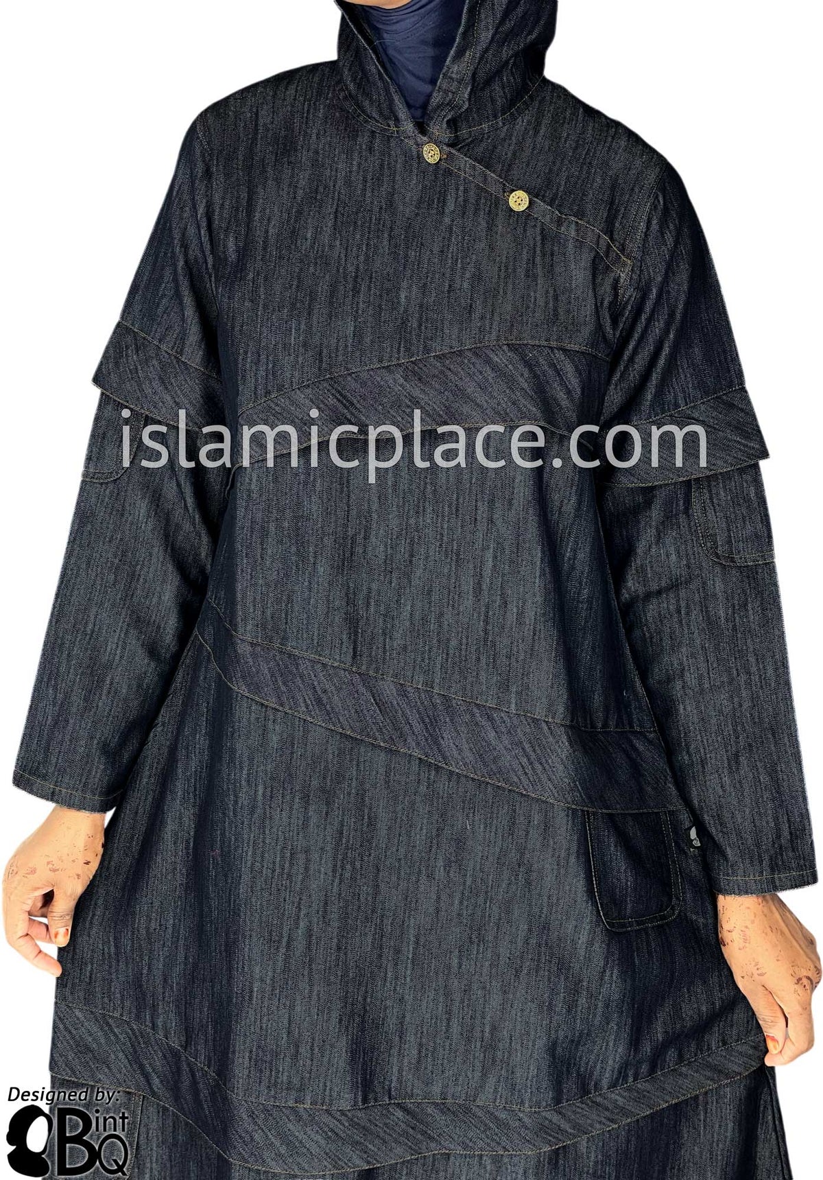 Dark Blue Denim - Yasmeen Stylish Hoodie Girl's Abaya by BintQ - BQ240