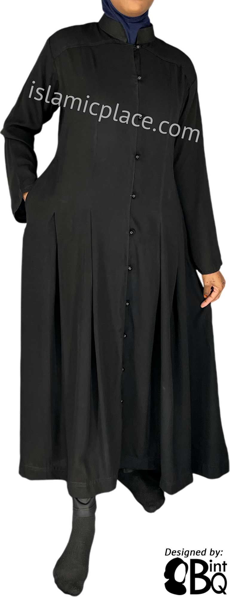 Black - Nasirah Line of Buttons Style Abaya by BintQ - BQ282