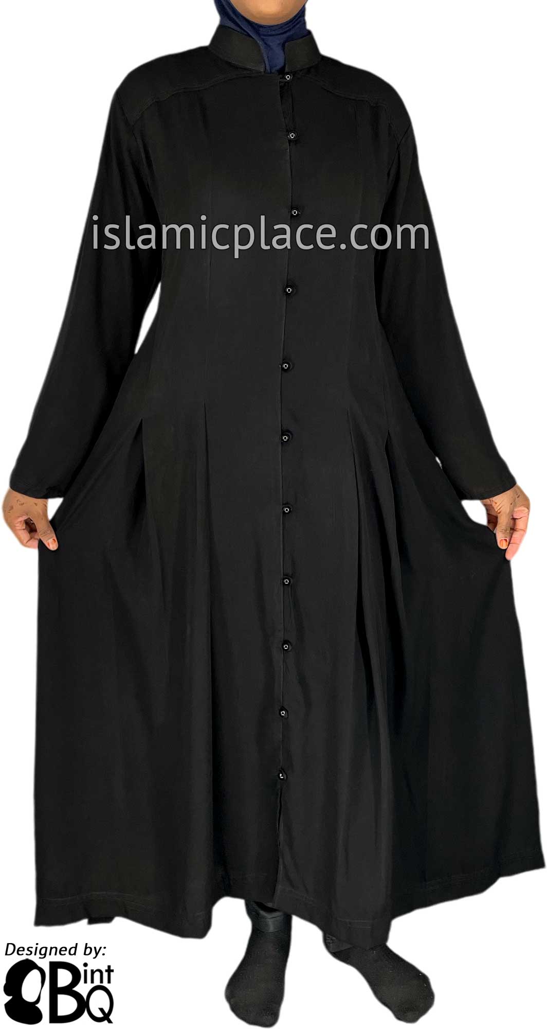 Black - Nasirah Line of Buttons Style Abaya by BintQ - BQ282