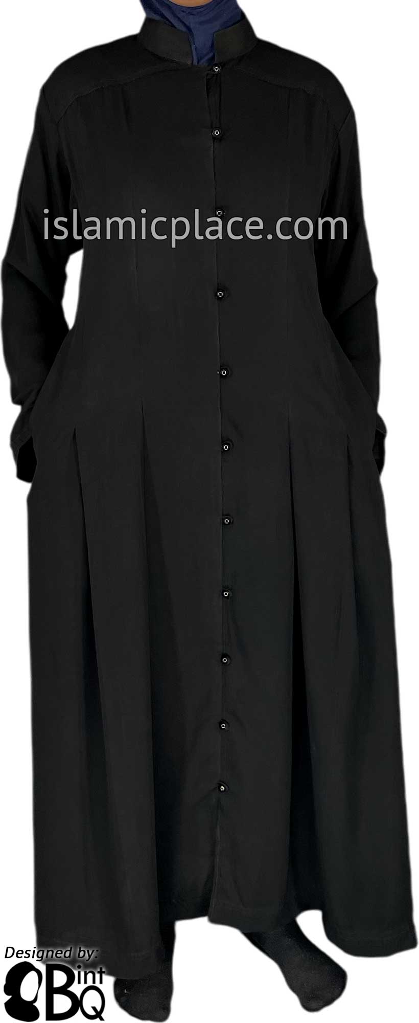 Black - Nasirah Line of Buttons Style Abaya by BintQ - BQ282