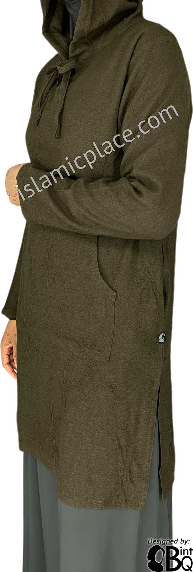 Taupe Olive - Haleema Hoodie Style Kameez Tunic Top by BintQ - BQ157