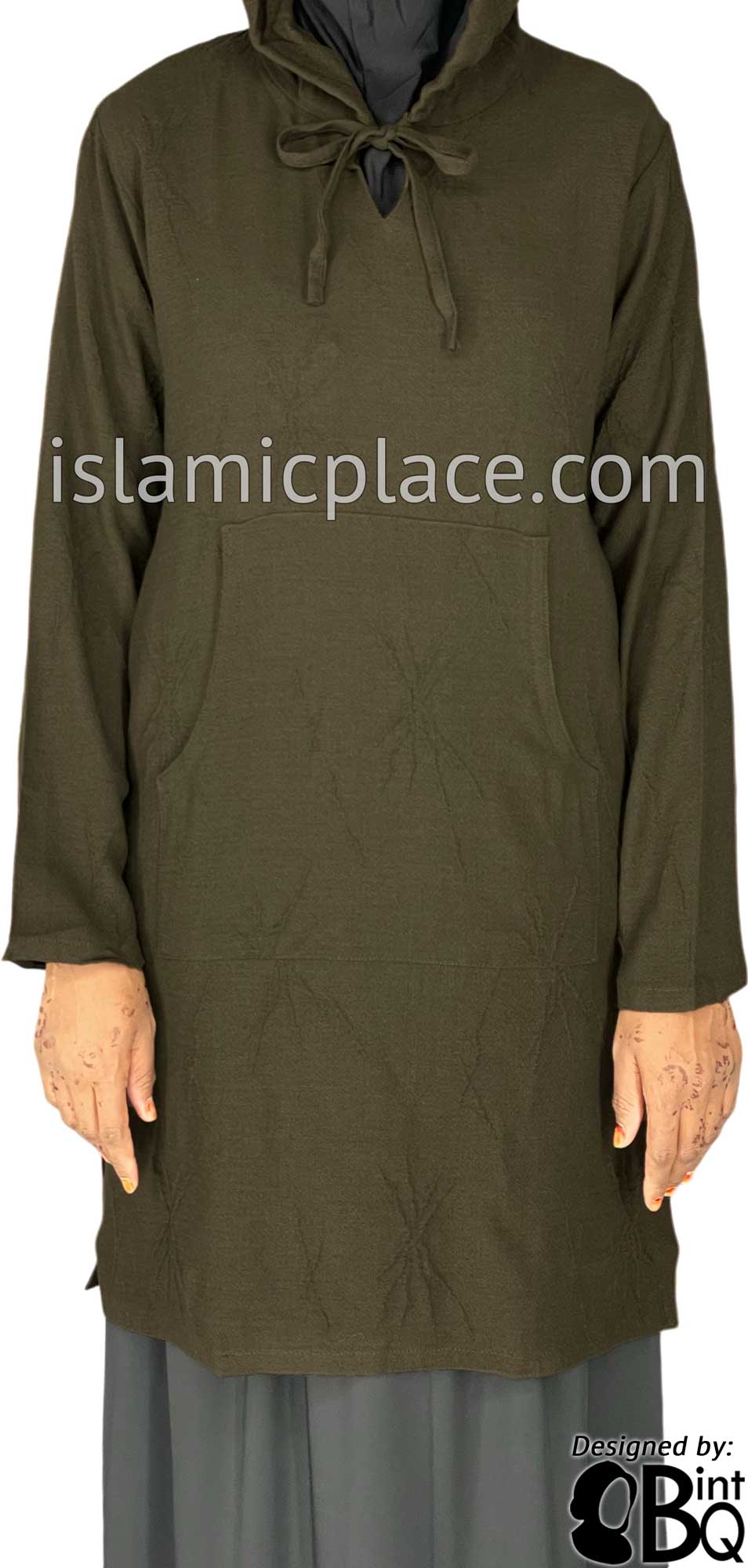 Taupe Olive - Haleema Hoodie Style Kameez Tunic Top by BintQ - BQ157
