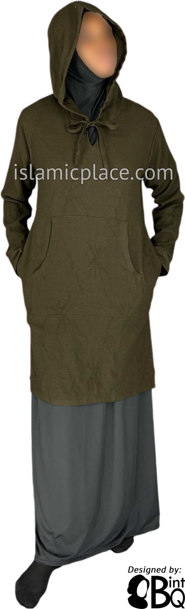 Taupe Olive - Haleema Hoodie Style Kameez Tunic Top by BintQ - BQ157