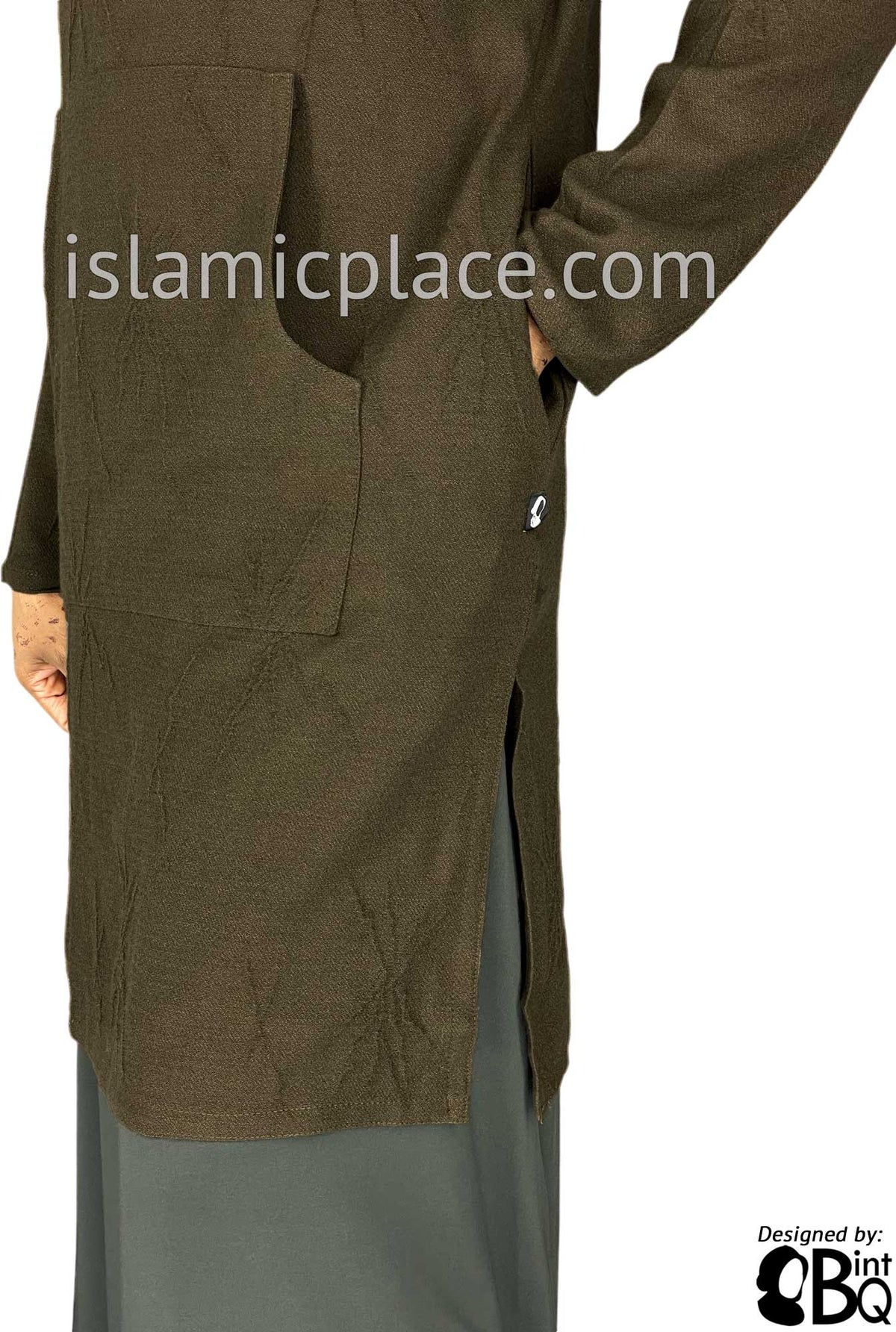 Taupe Olive - Haleema Hoodie Style Kameez Tunic Top by BintQ - BQ157