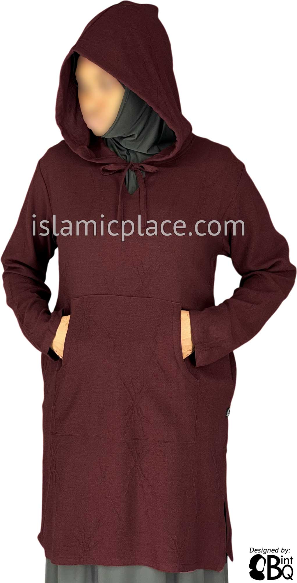 Burgundy - Haleema Hoodie Style Kameez Tunic Top by BintQ - BQ157