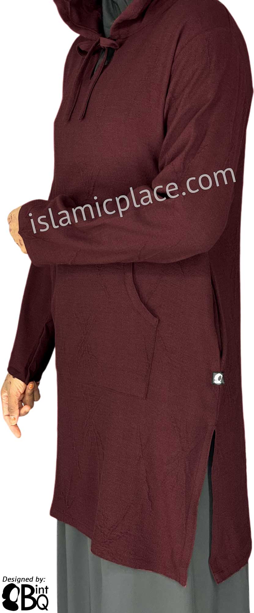 Burgundy - Haleema Hoodie Style Kameez Tunic Top by BintQ - BQ157