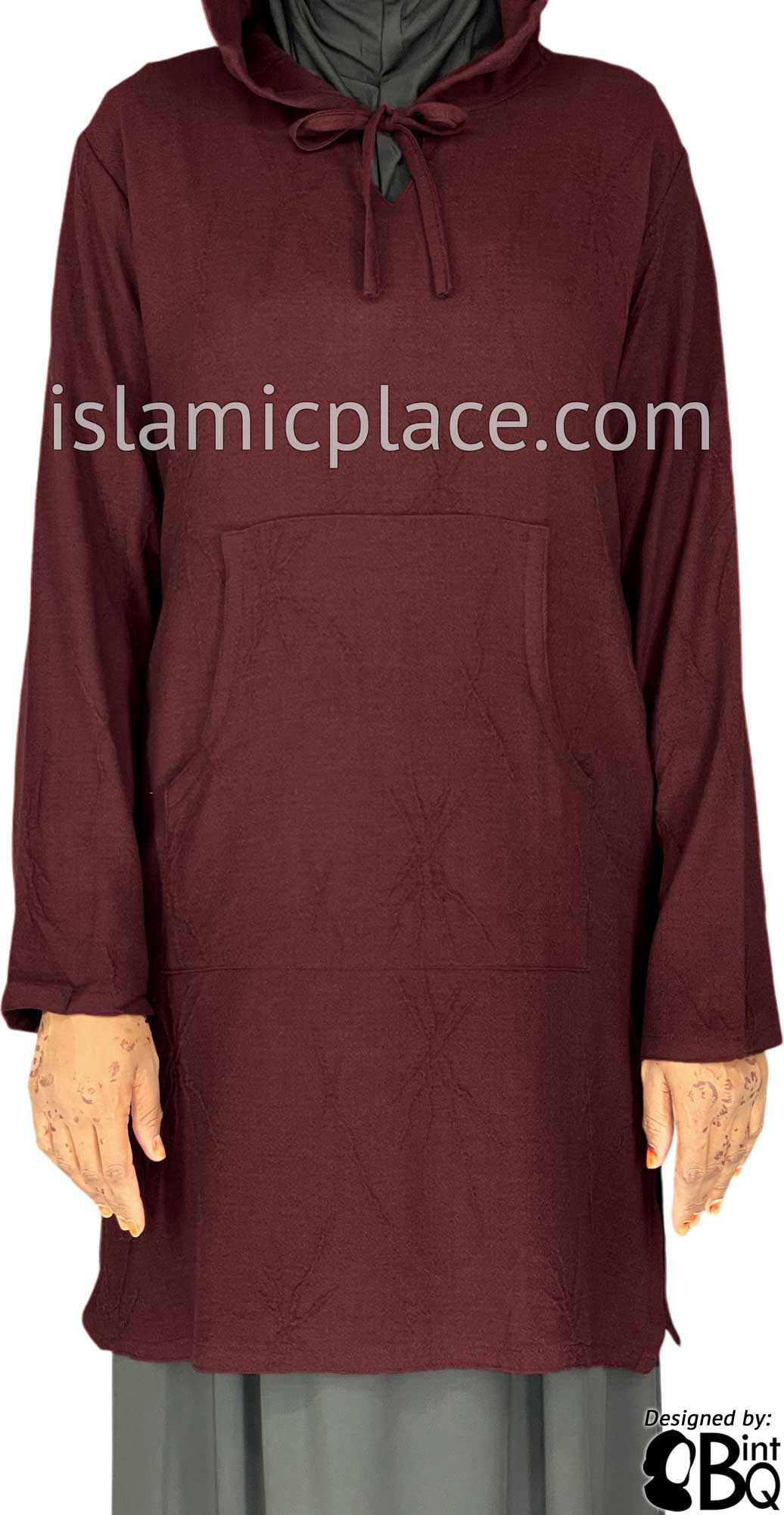 Burgundy - Haleema Hoodie Style Kameez Tunic Top by BintQ - BQ157