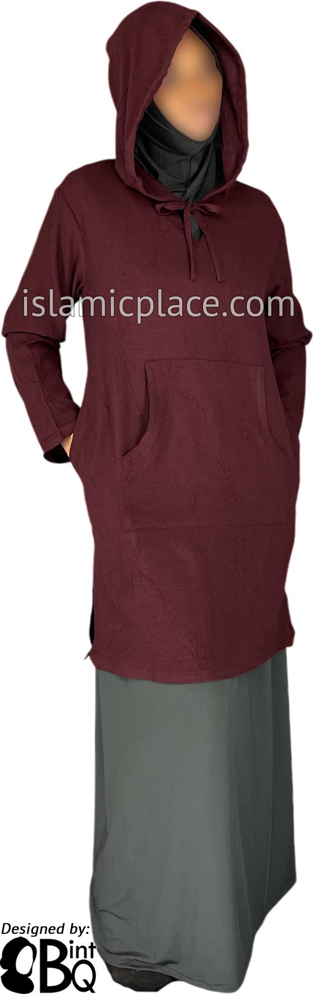 Burgundy - Haleema Hoodie Style Kameez Tunic Top by BintQ - BQ157