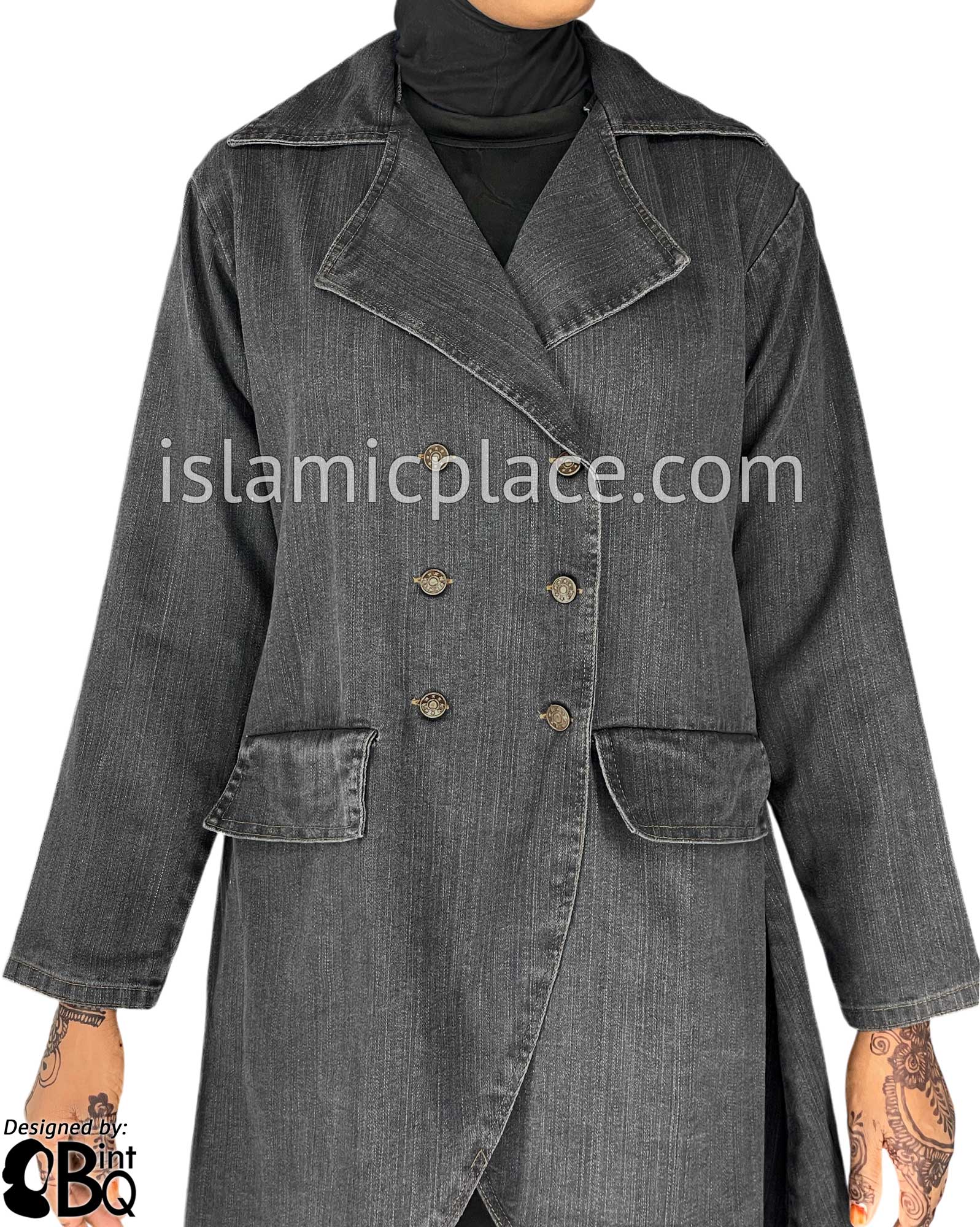 Gray Denim - Qadira Designer Coat by BintQ - BQ151