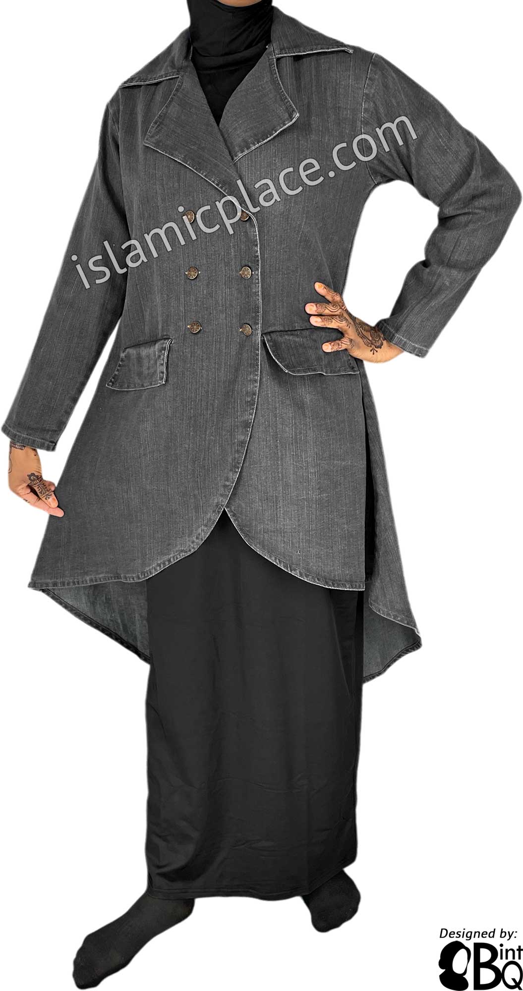 Gray Denim - Qadira Designer Coat by BintQ - BQ151
