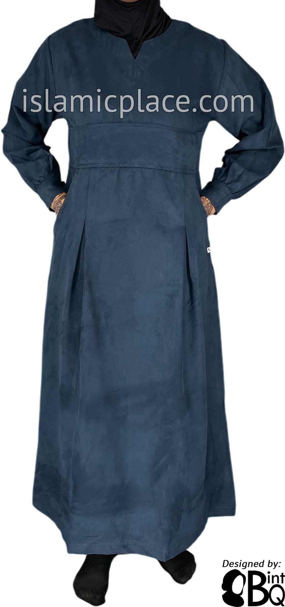 Navy Blue - Azeeza Pocket Style Abaya by BintQ in Luxurious Suede - BQ277