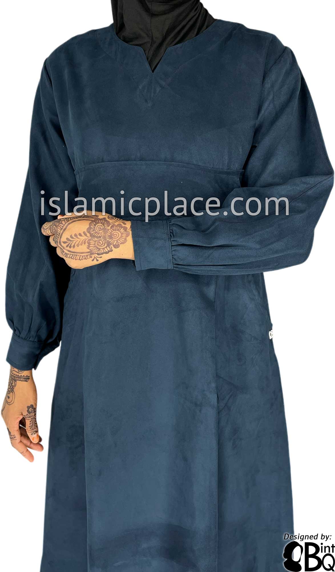 Navy Blue - Azeeza Pocket Style Abaya by BintQ in Luxurious Suede - BQ277