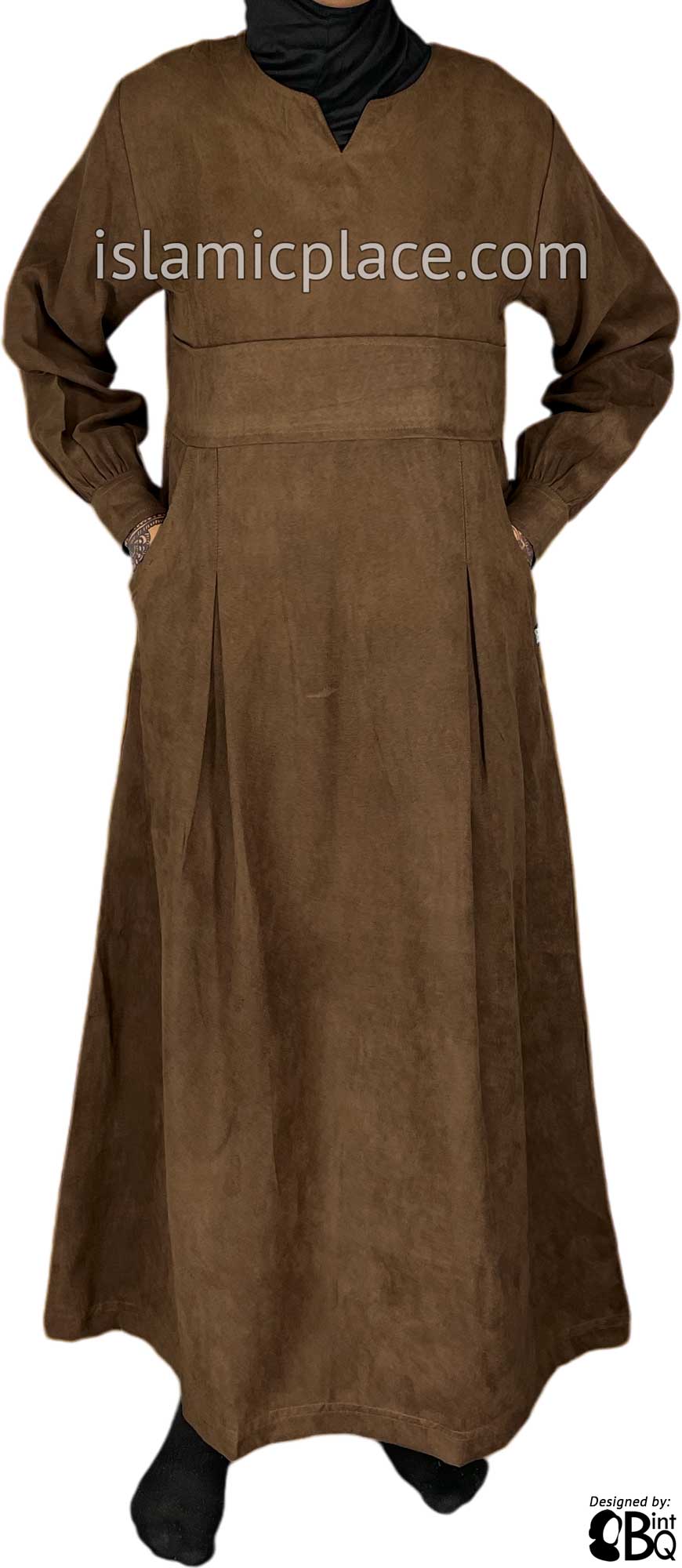 Brown - Azeeza Pocket Style Abaya by BintQ in Luxurious Suede - BQ277