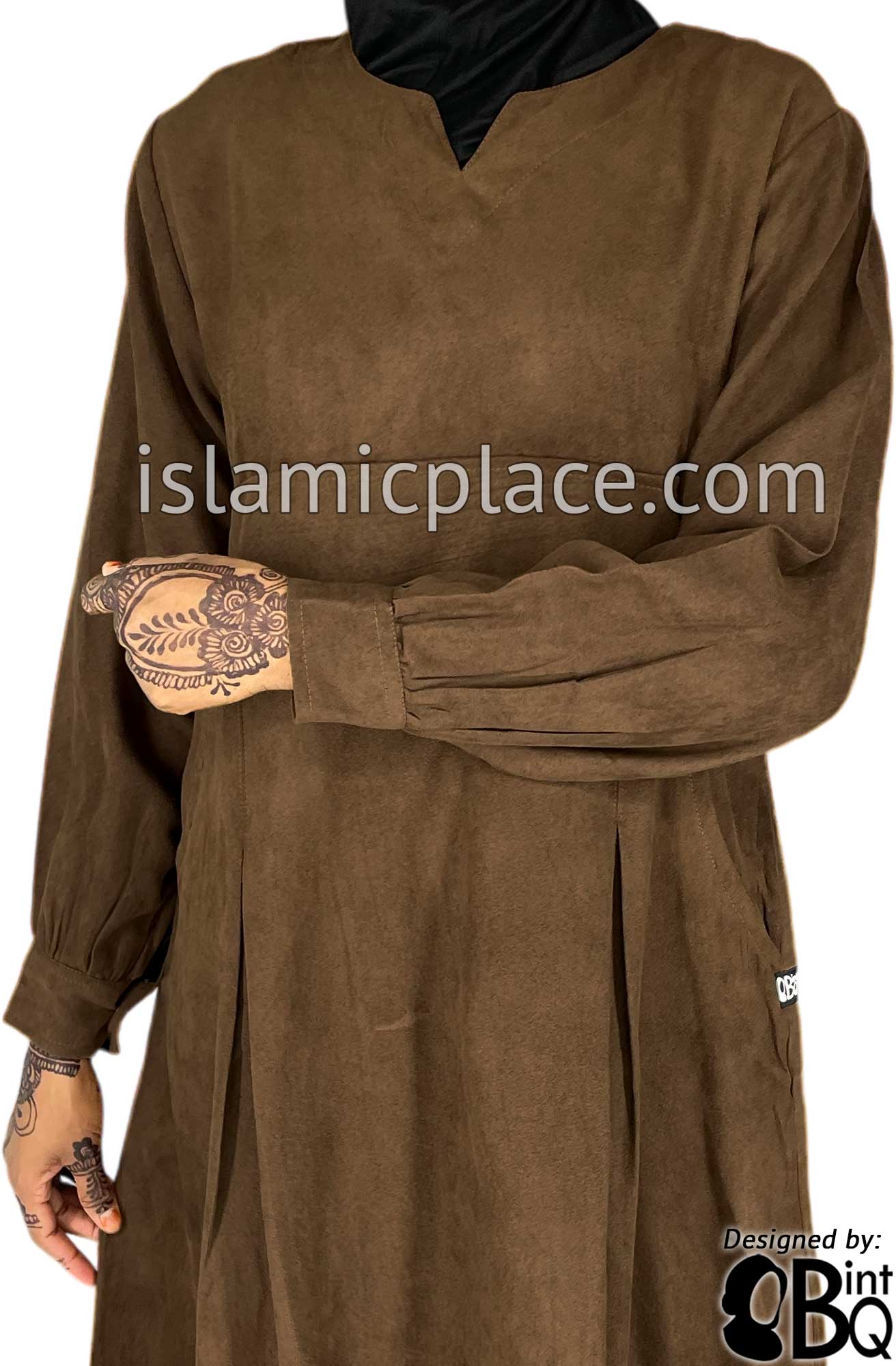 Brown - Azeeza Pocket Style Abaya by BintQ in Luxurious Suede - BQ277