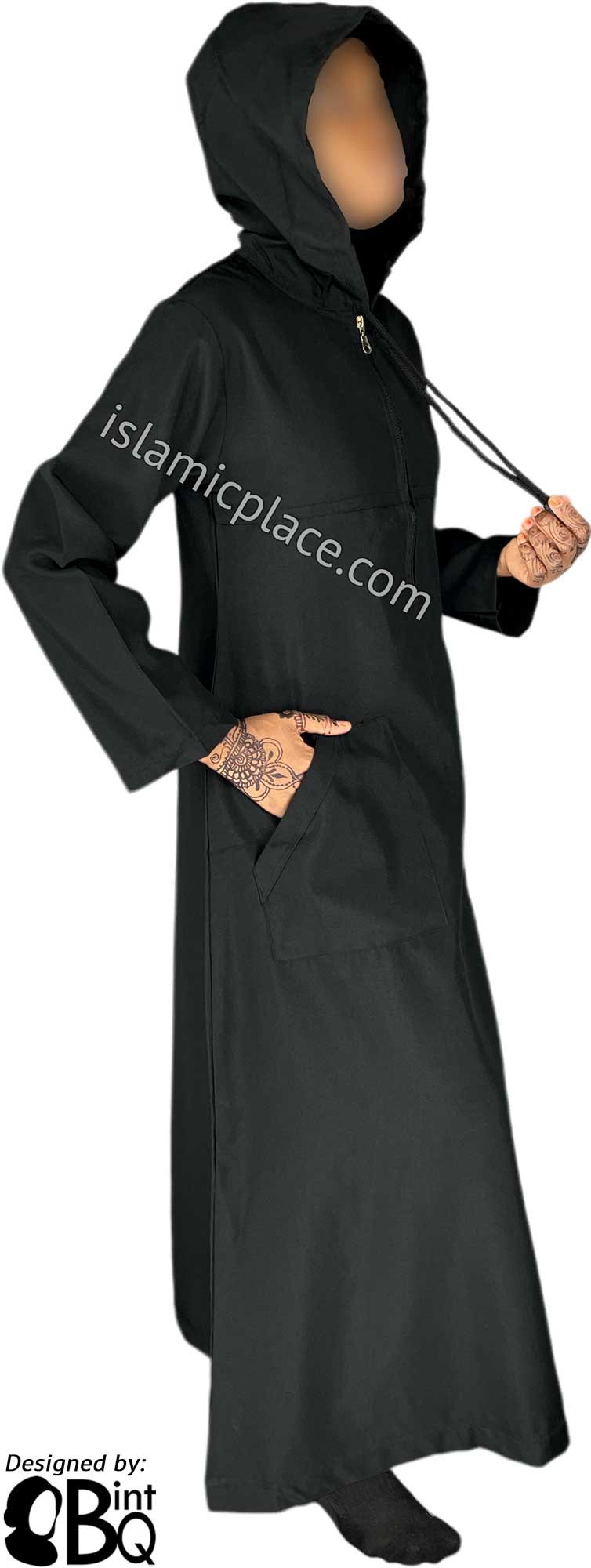 Black - Sakina Sporty Hooded Abaya in Gabardine by BintQ - BQ193