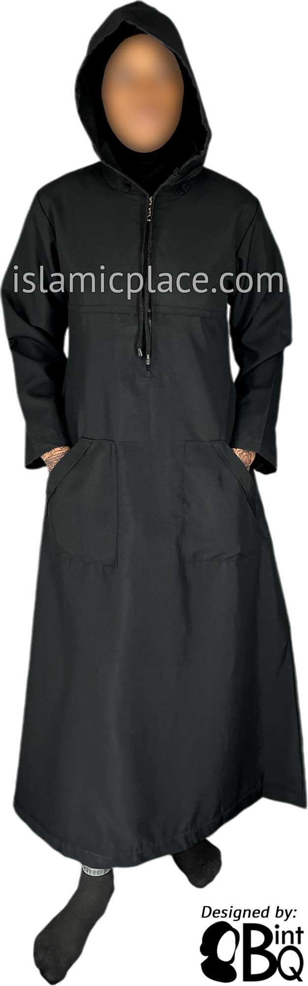 Black - Sakina Sporty Hooded Abaya in Gabardine by BintQ - BQ193