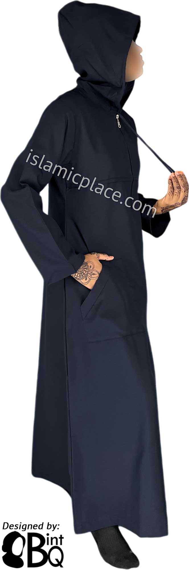 Midnight Navy Blue - Sakina Sporty Hooded Abaya in Gabardine by BintQ - BQ193