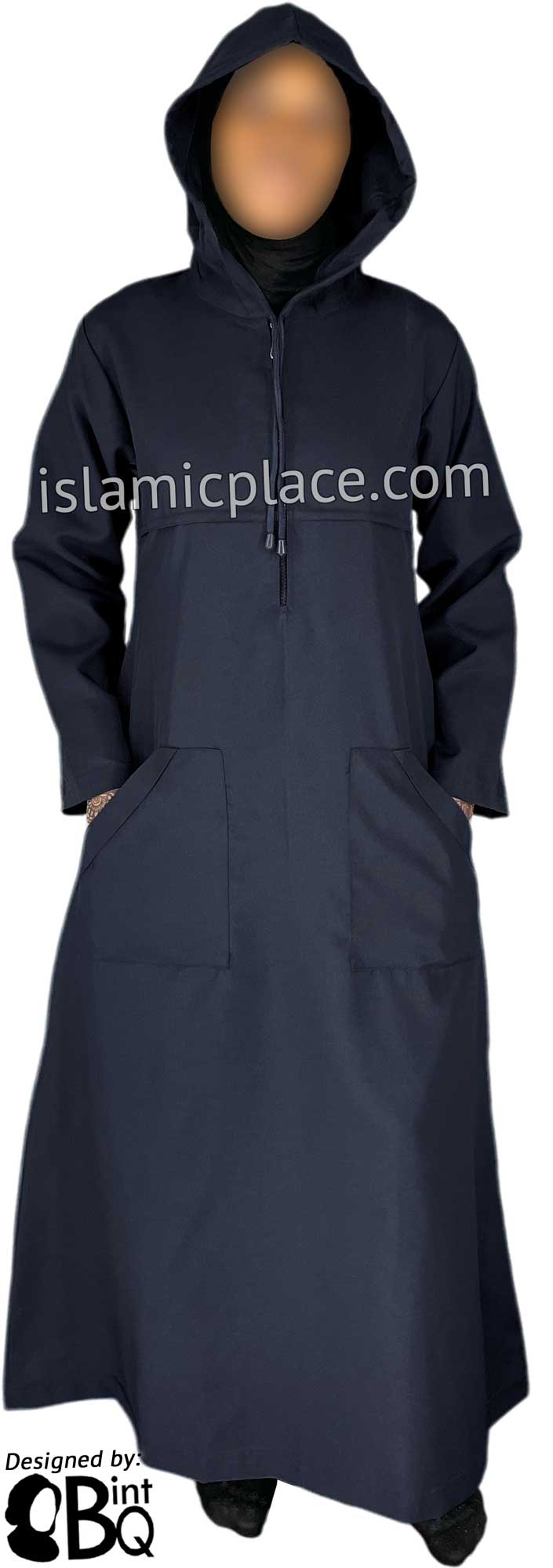 Midnight Navy Blue - Sakina Sporty Hooded Abaya in Gabardine by BintQ - BQ193