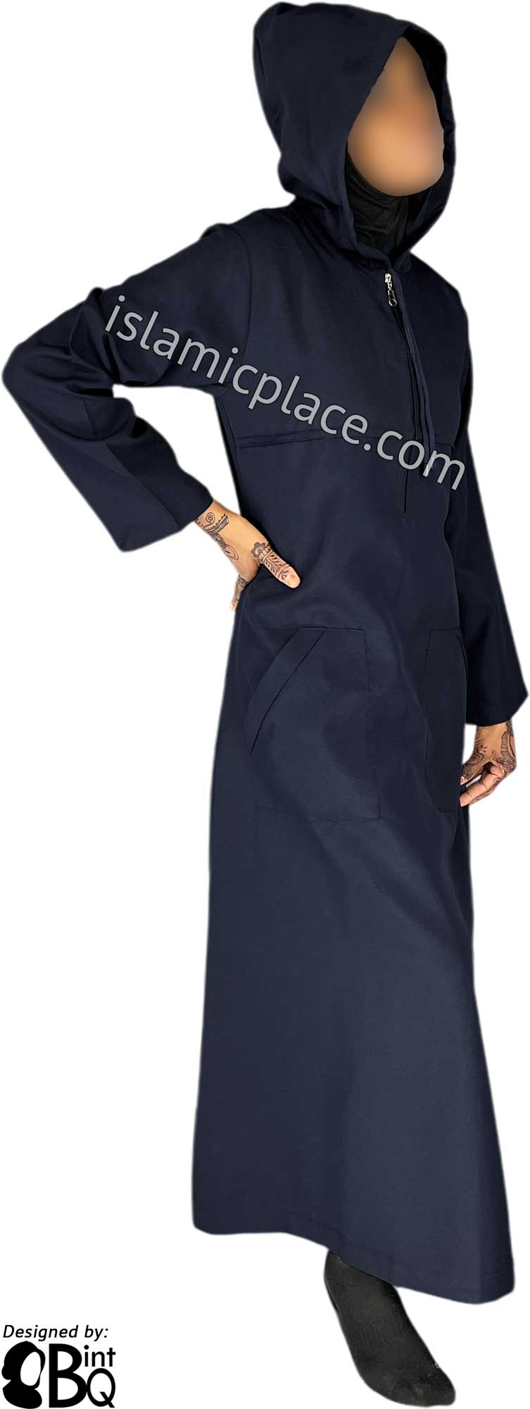 Midnight Navy Blue - Sakina Sporty Hooded Abaya in Gabardine by BintQ - BQ193