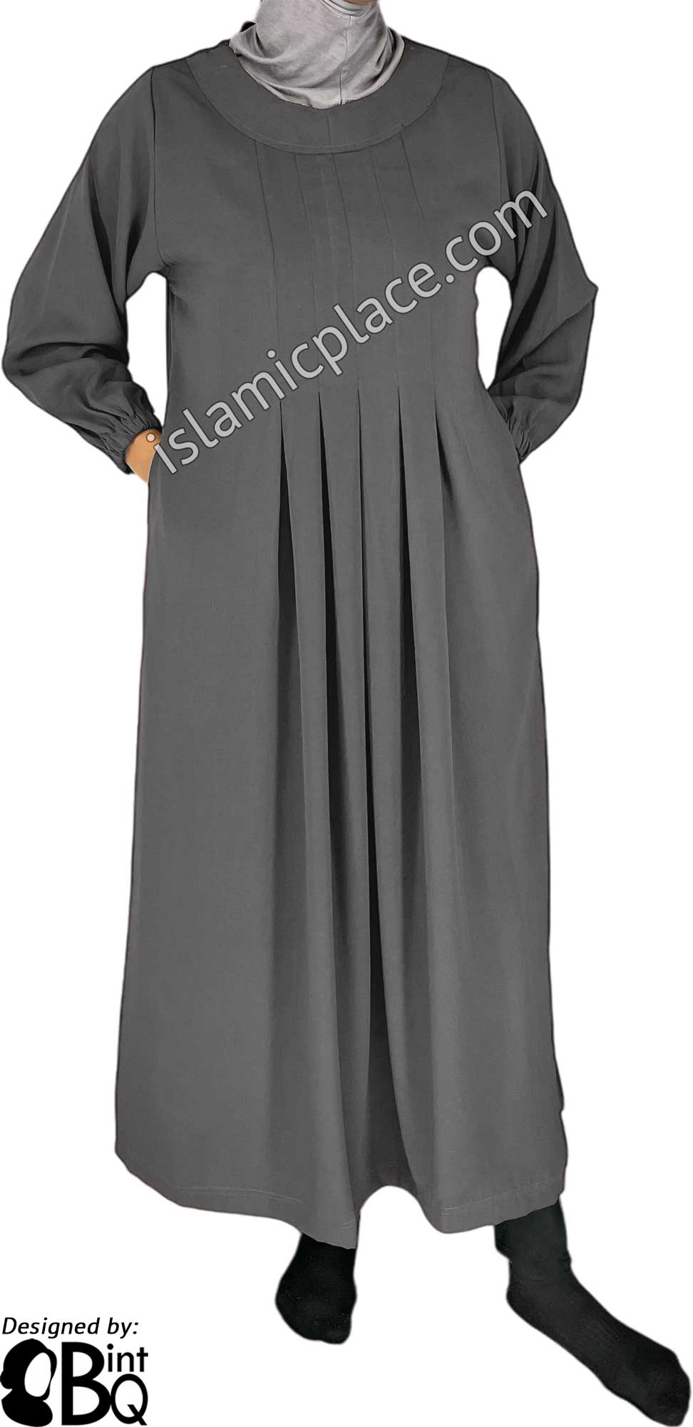 Gray - Sumera Chic Girl's Abaya with Baby Doll Inspired Pleats by BintQ - BQ275