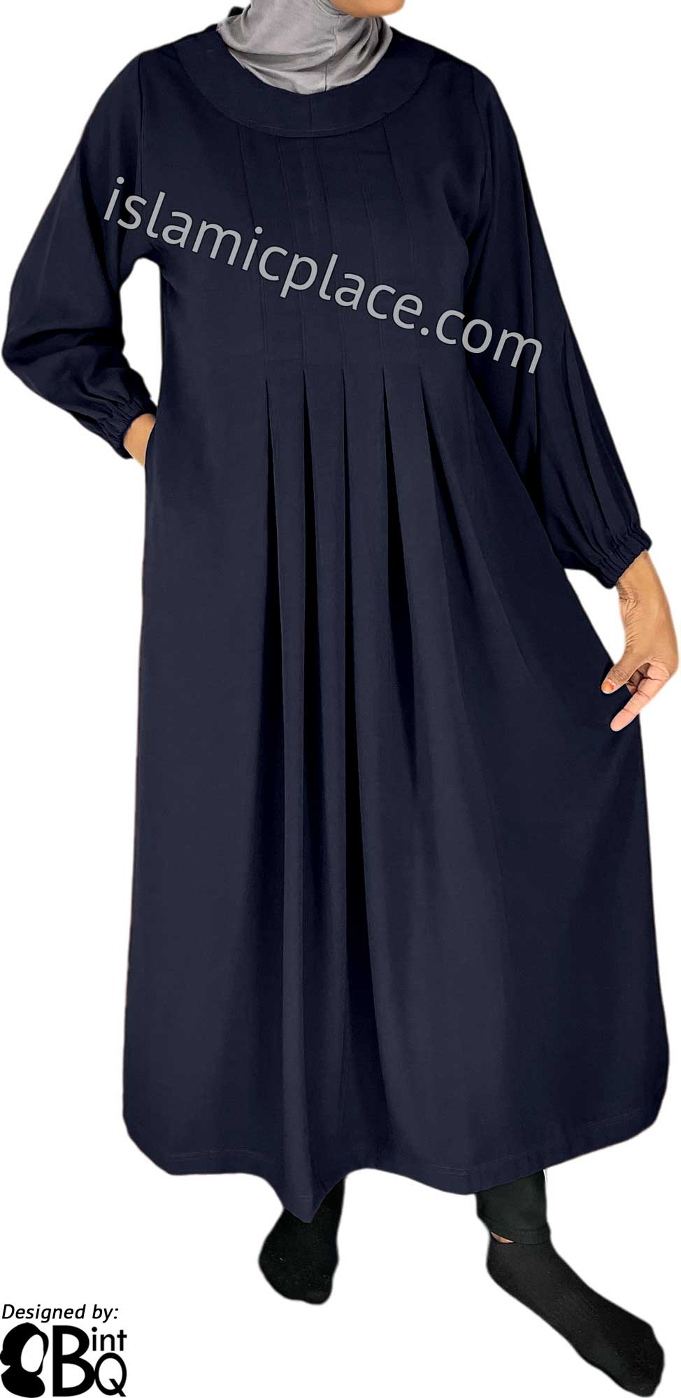 Navy Blue - Sumera Chic Girl's Abaya with Baby Doll Inspired Pleats by BintQ - BQ275 Navy Blue - Sumera Chic Girl's Abaya with Baby Doll Inspired Pleats by BintQ - BQ275