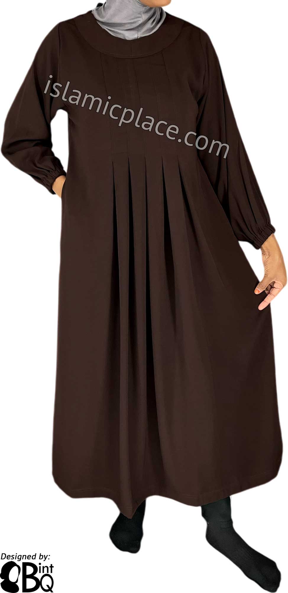 Brown - Sumera Chic Girl's Abaya with Baby Doll Inspired Pleats by BintQ - BQ275