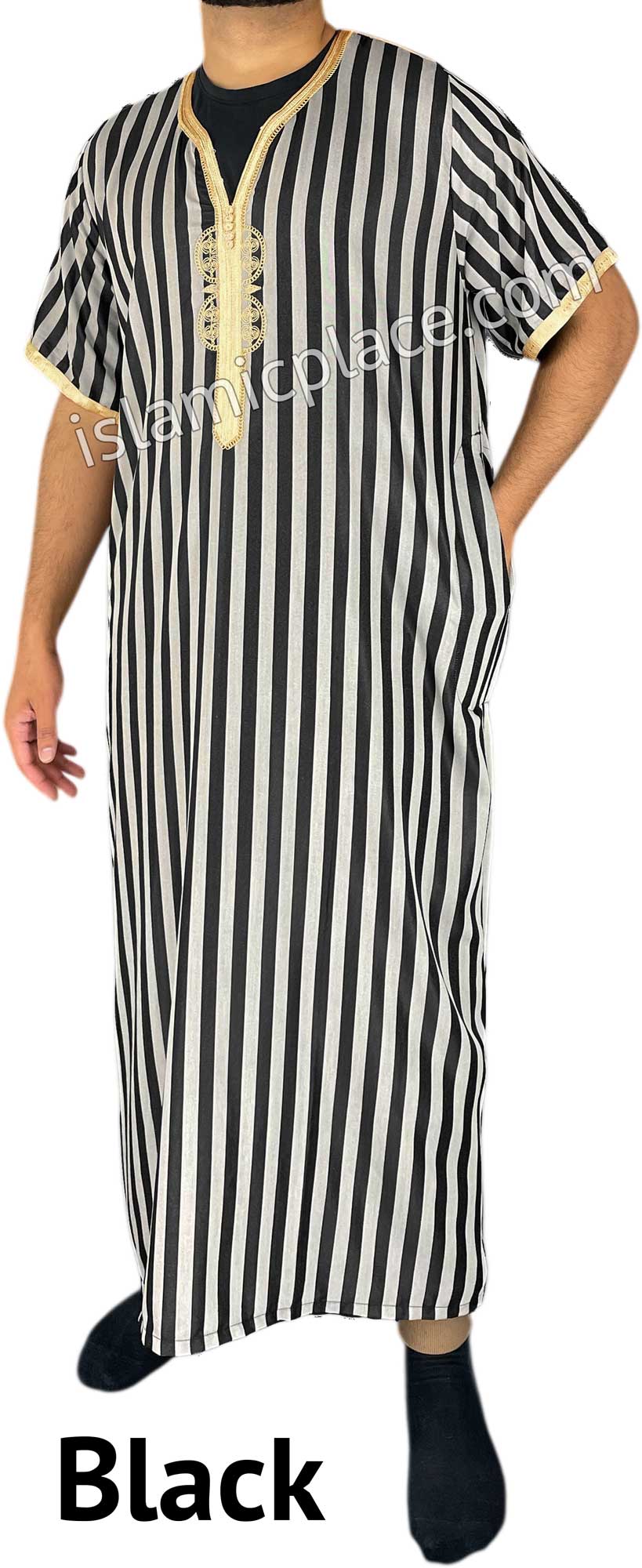 Black - Azhar Style Short Sleeve Thob