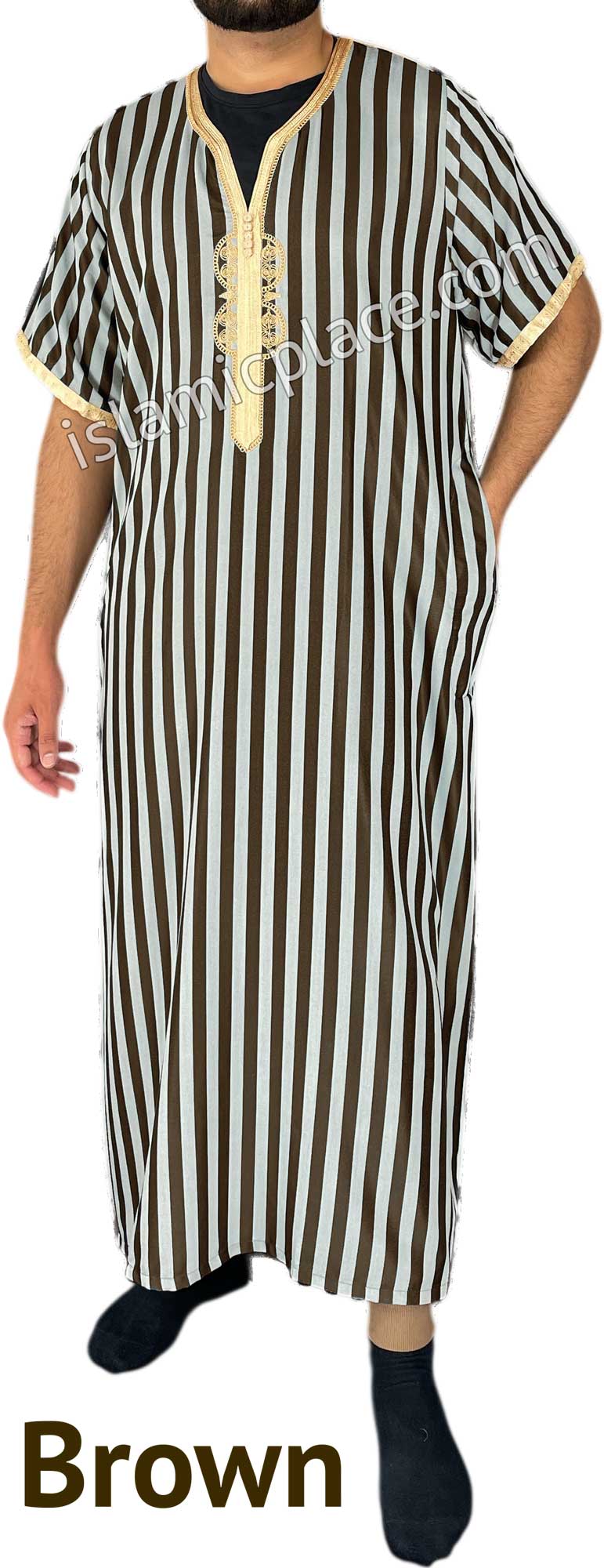 Brown - Azhar Style Short Sleeve Thob