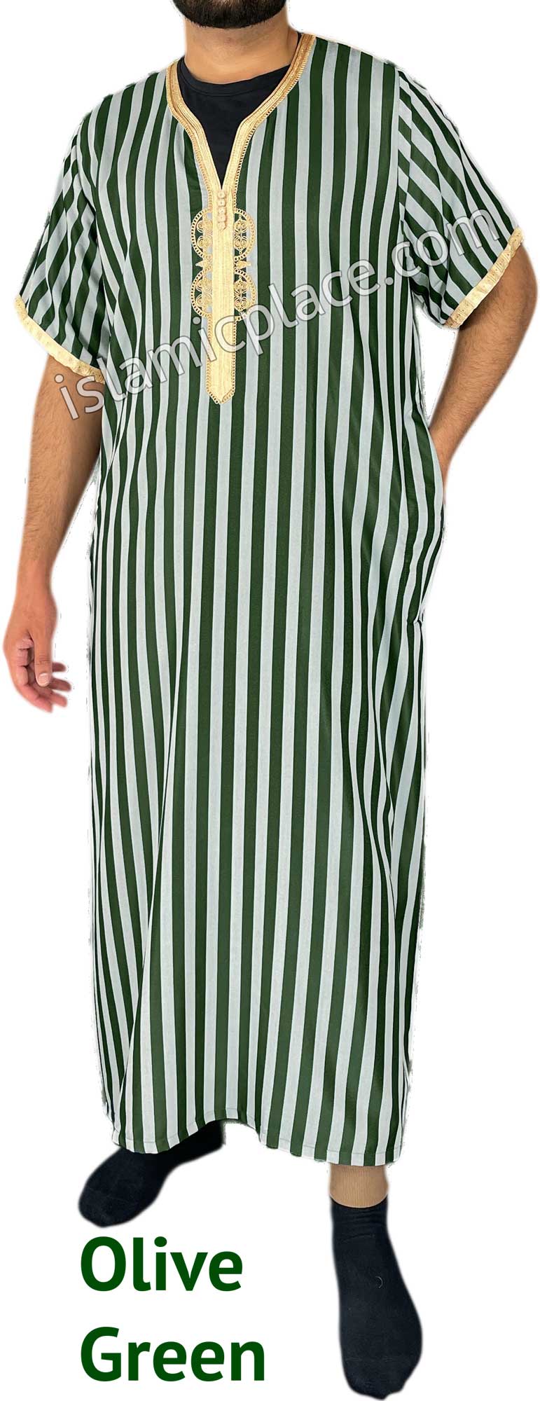 Olive Green - Azhar Style Short Sleeve Thob