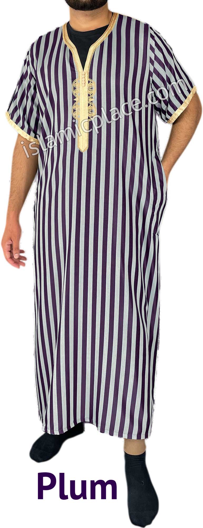 Plum - Azhar Style Short Sleeve Thob