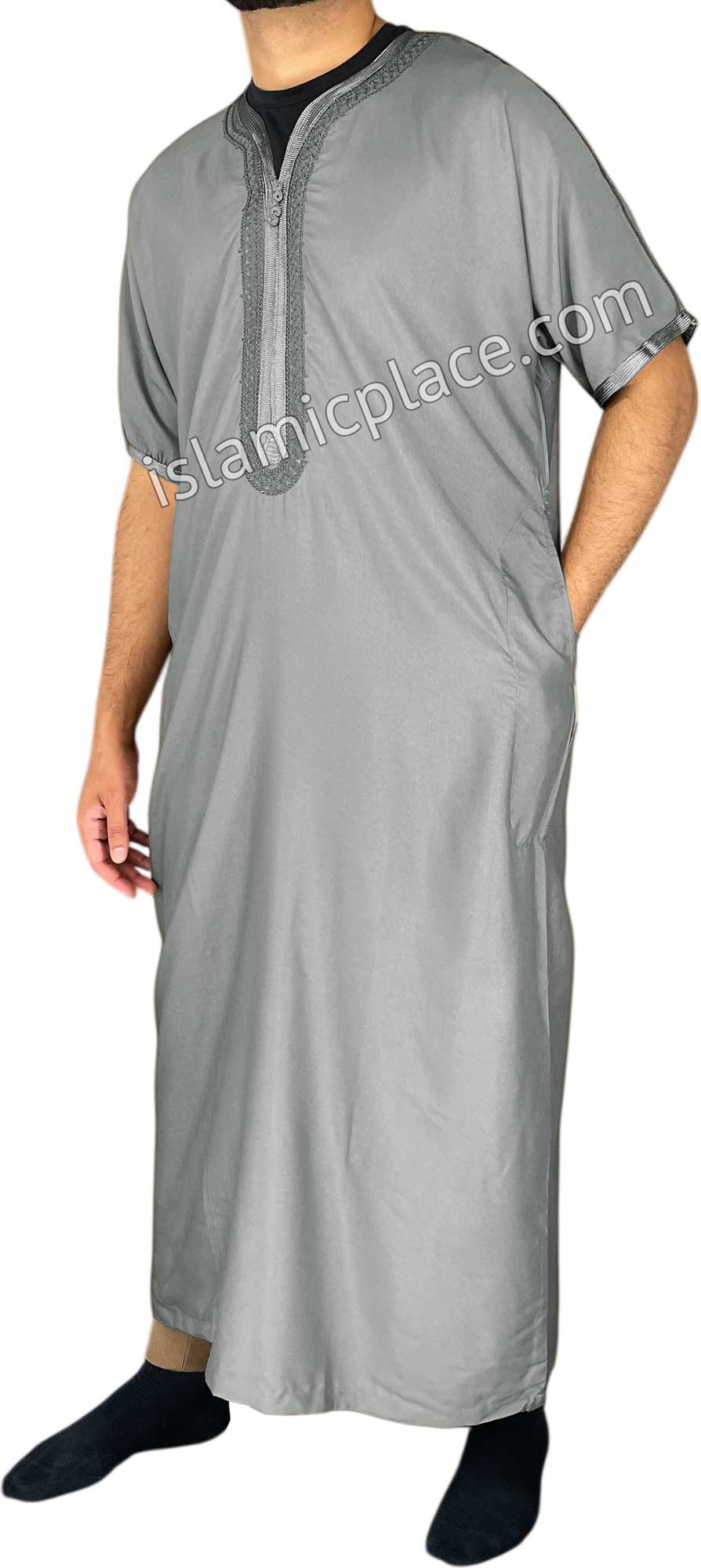 Gray - Ehsan Style Short Sleeve Thob