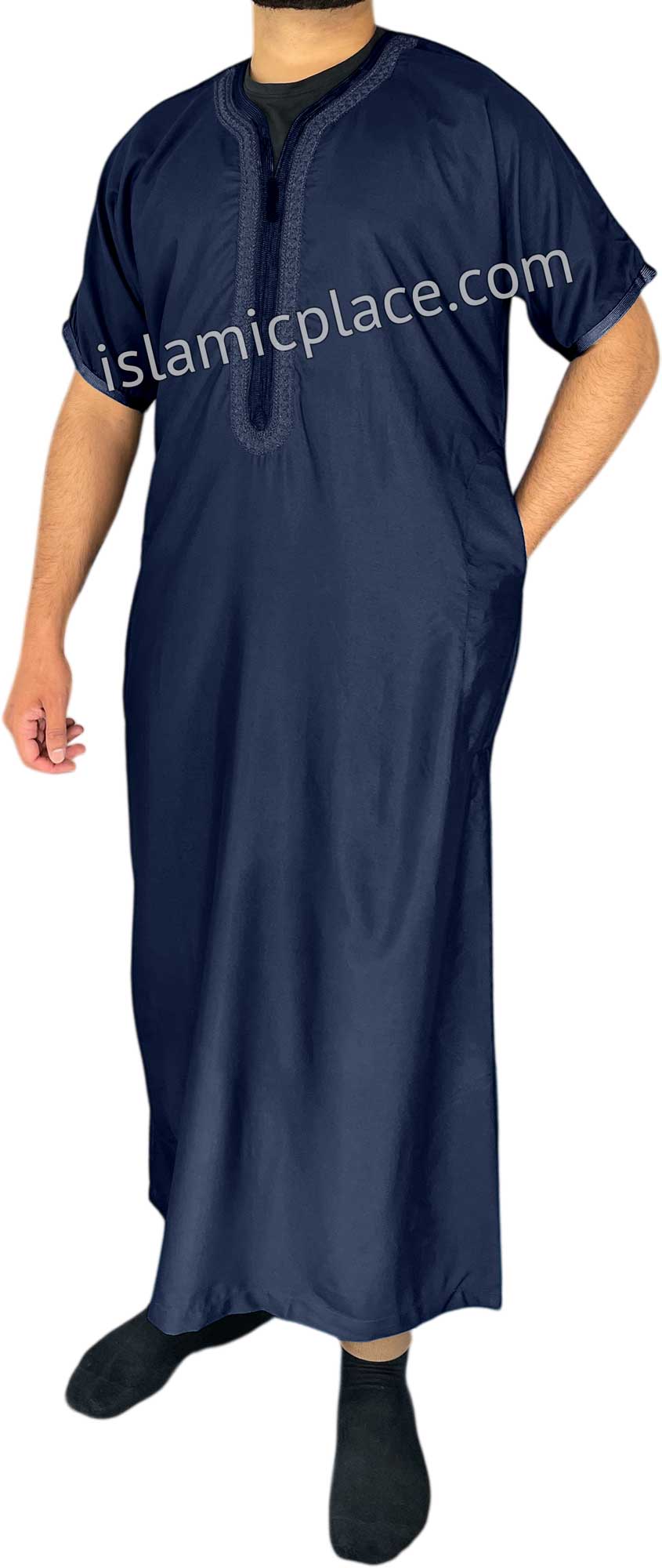 Navy Blue - Ehsan Style Short Sleeve Thob