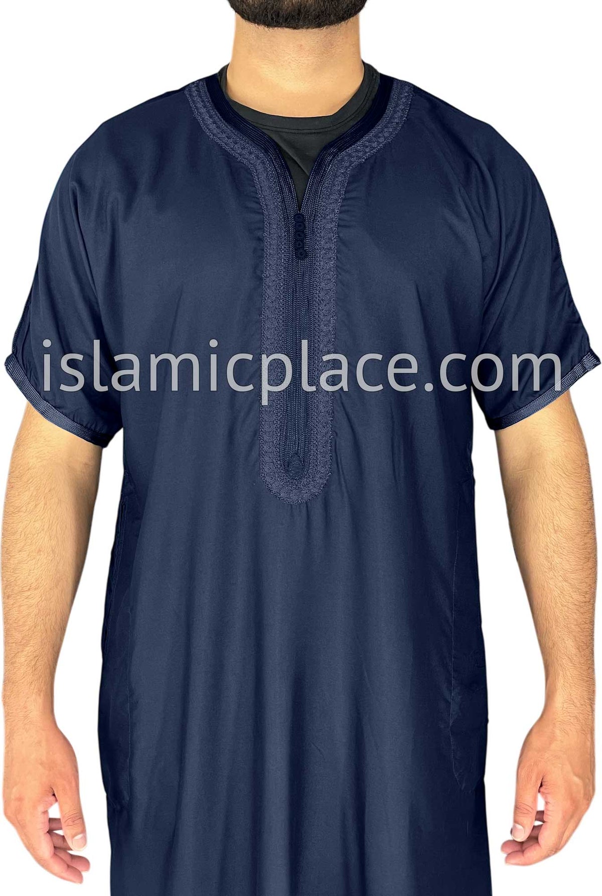 Navy Blue - Ehsan Style Short Sleeve Thob