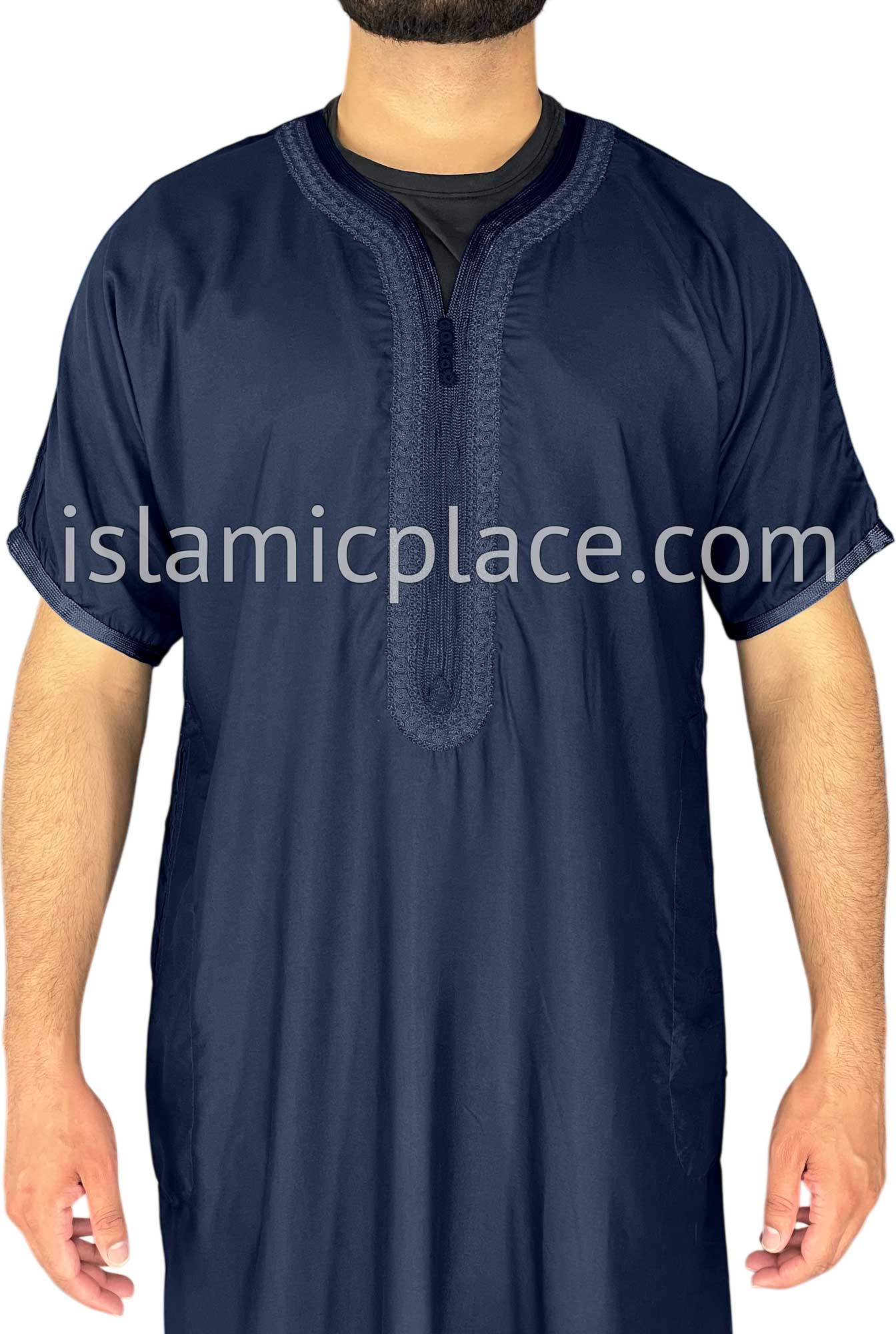 Navy Blue - Ehsan Style Short Sleeve Thob