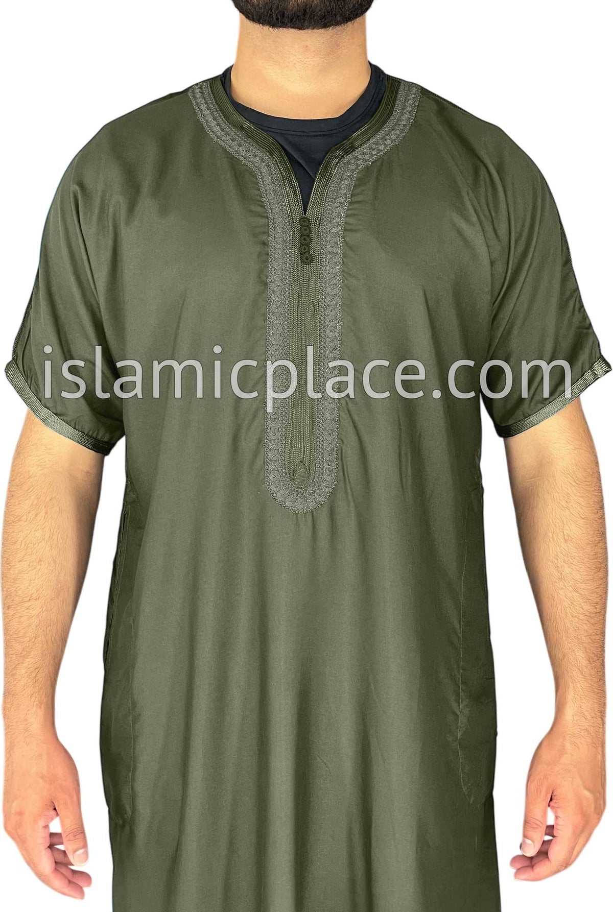 Olive Green - Ehsan Style Short Sleeve Thob
